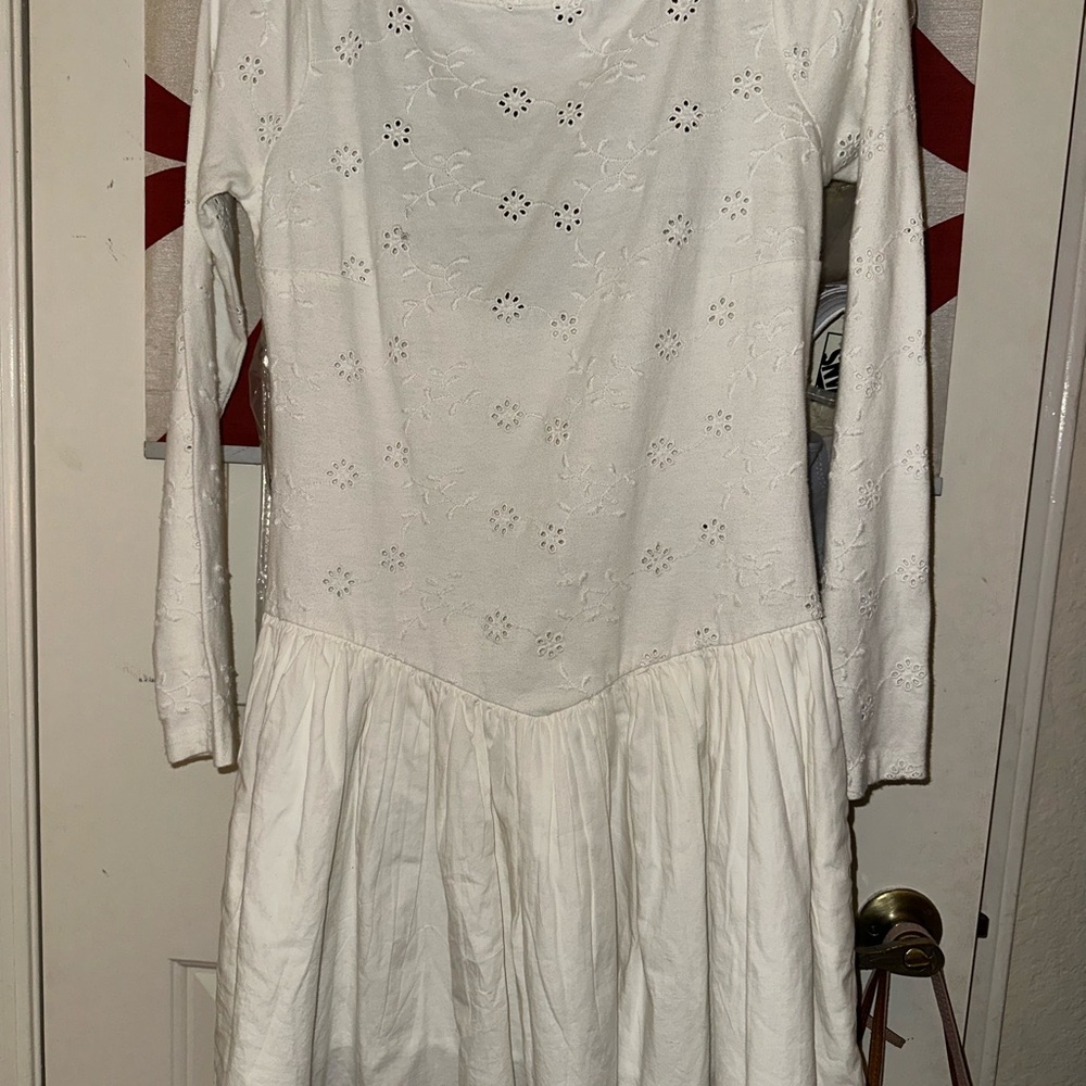 Free People Surley Long Sleeve Eyelet Floral Embroidered Drop Waist Mini Dress